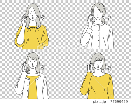 人物插圖女人設置前面的智能手機說話的麻煩 77699459