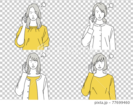 人物イラスト 女性 セット 正面 スマホ 話す 怒る 77699460