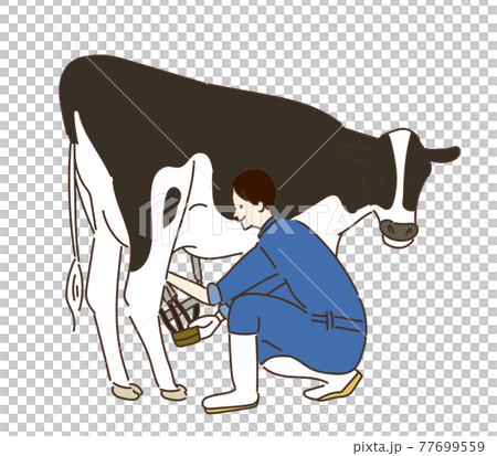 農業女子　酪農女子　酪農　女性　イラスト　牛乳 77699559