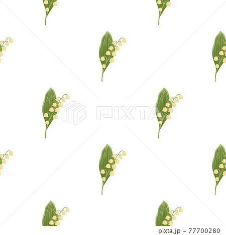 Spring nature seamless floral pattern with green and pink lily of the valley ornament. Isolated backdrop. 77700280