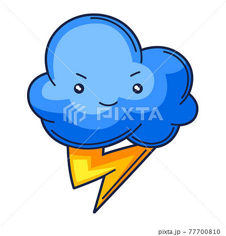 Illustration of cute kawaii cloud with lightning. Funny seasonal child illustration. Illustration of cute kawaii cloud with lightning. Funny seasonal child illustration. 77700810