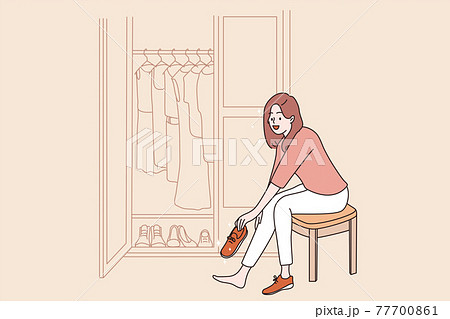 Fashion and fitting new shoes concept Fashion and fitting new shoes concept 77700861