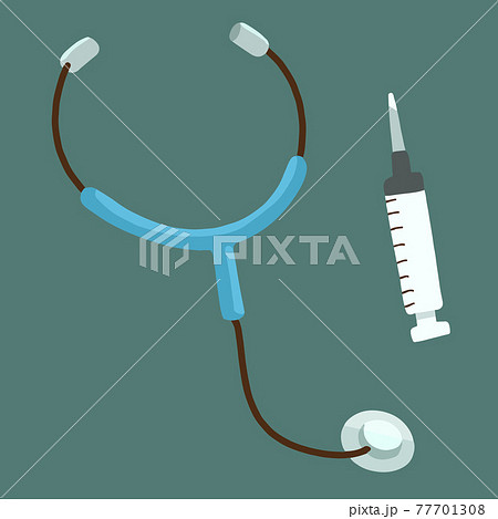 手描きのシンプルな注射器と聴診器のイラスト 主線なしのイラスト素材
