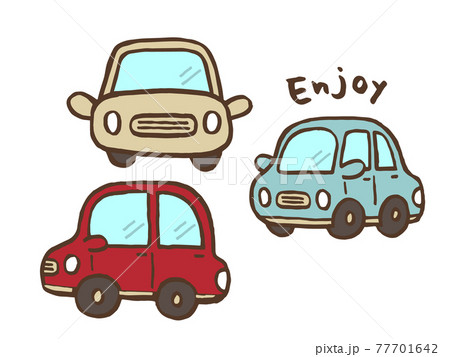 かわいい車セット Car ドライブ Enjoy 手書きイラスト素材のイラスト素材