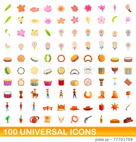 100 Universal Icons Set Cartoon Styleのイラスト素材