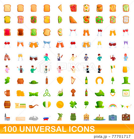 100 universal icons set, cartoon style 77701717