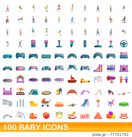 100 baby icons set, cartoon style 77701792