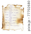 An old notebook sheet of paper in a check. A written poem about love, a declaration of love, a piece of paper burned by fire with burnt spots. Format jpg 77702680