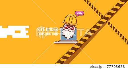 Site under construction orange web landing page design concept with funny worker and laptop. Site under construction orange web landing page design concept with funny worker and laptop. 77703678