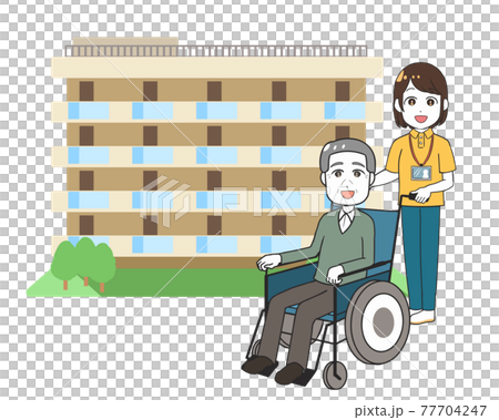 輪椅、老人、老人院、女性看護者 輪椅、老人、老人院、女性看護者 77704247