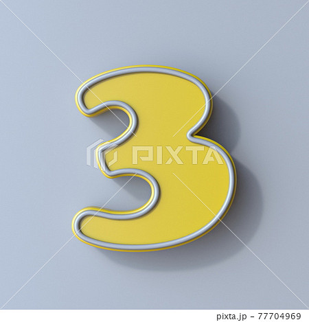 Yellow cartoon font Number 3 THREE 3D 77704969
