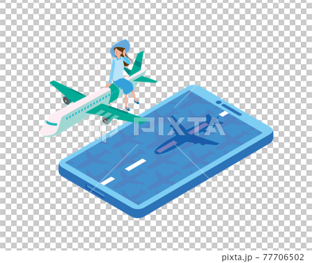 スマートフォンでフライトを予約するイメージイラスト 77706502