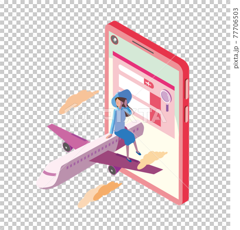 スマートフォンでフライトを予約するイメージイラスト 77706503