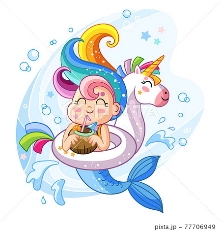 Vector cute kawaii mermaid in inflatable circle Vector cute kawaii mermaid in inflatable circle 77706949