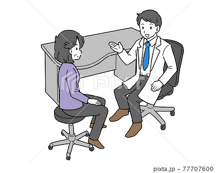 診察を受ける年配女性と医者のイラストのイラスト素材