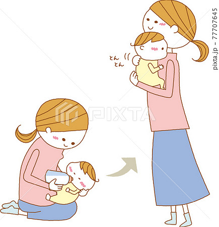 ママと赤ちゃん ミルク イラストのイラスト素材