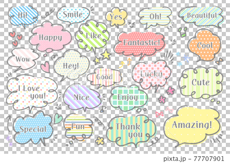Fukidashi set with cute pattern pattern with colorful characters Fukidashi set with cute pattern pattern with colorful characters 77707901