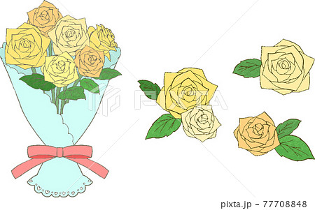 黄色のバラの花束のイラスト素材