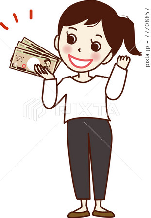 現金を持って喜ぶ若い女性。 現金を持って喜ぶ若い女性。 77708857