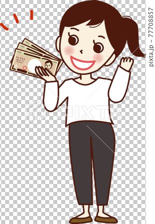 現金を持って喜ぶ若い女性。 現金を持って喜ぶ若い女性。 77708857