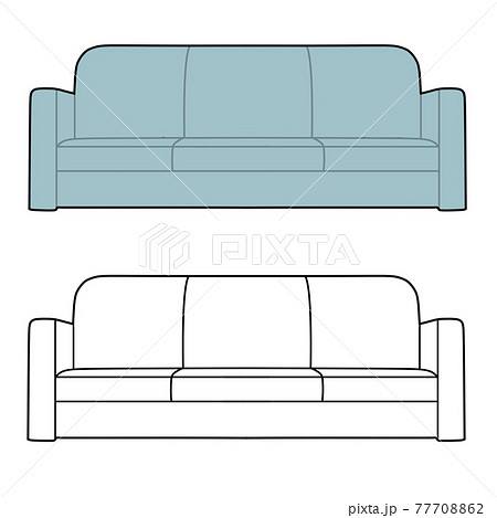 青とモノクロのソファーのイラストのイラスト素材