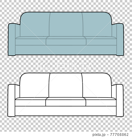 青とモノクロのソファーのイラストのイラスト素材