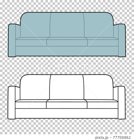 青とモノクロのソファーのイラストのイラスト素材