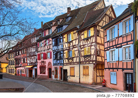 Colourful half-timbered houses in Colmar, Alsace, France 77708892