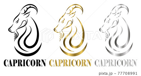 line vector logo of goat head It is sign of capricorn zodiac three art there are three color black gold silver 77708991