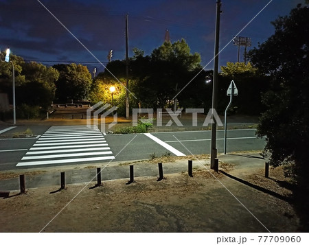 深夜の横断歩道 77709060