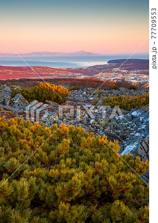 Autumn view from the hill to the city of Magadan and Gertner Bay Autumn view from the hill to the city of Magadan and Gertner Bay 77709553