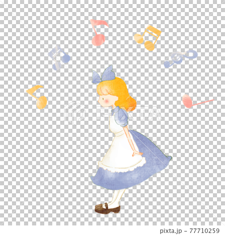 水彩風のアリスのお茶会イラスト　アリスと音符 77710259