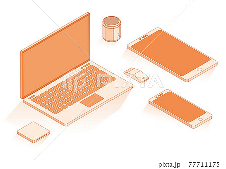 立体的なノートパソコン周辺機器 タブレットのイラスト素材