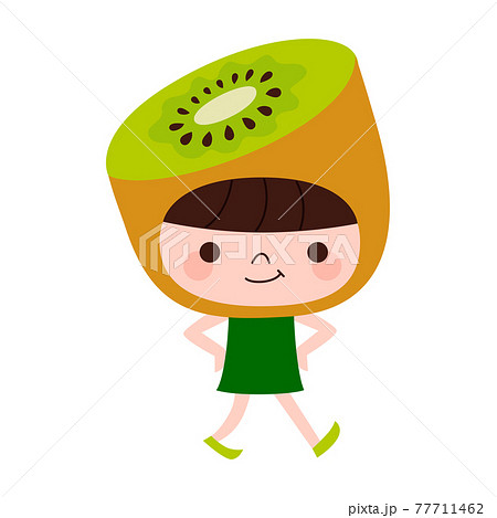 キウイフルーツのキャラクター。キウイフルーツの被り物をして楽しそう