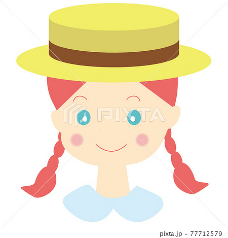 カンカン帽をかぶった三つ編みの女の子の顔のイラスト素材