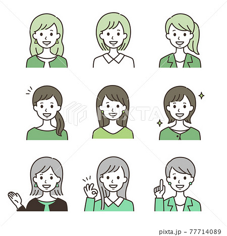 笑顔の女性1 シンプルな線画イラストのイラスト素材