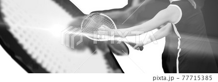 Composition of midsection of woman playing tennis in black and white Composition of midsection of woman playing tennis in black and white 77715385