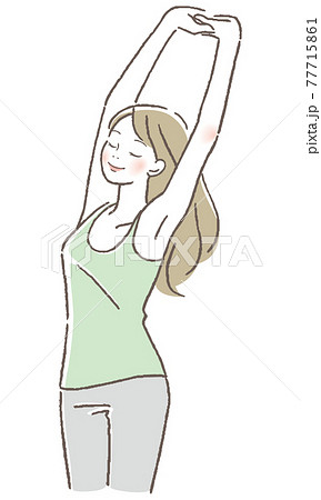 手を上げて伸びをする女性のイラスト素材