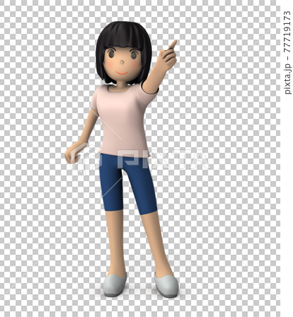 目標を指さす若い女性。白バック。3Dレンダリング。 77719173