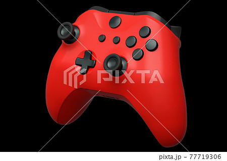 Realistic red joystick for video game controller on black background 77719306