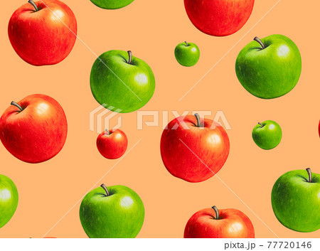 Red And Green Apple Seamless Pattern Hand のイラスト素材