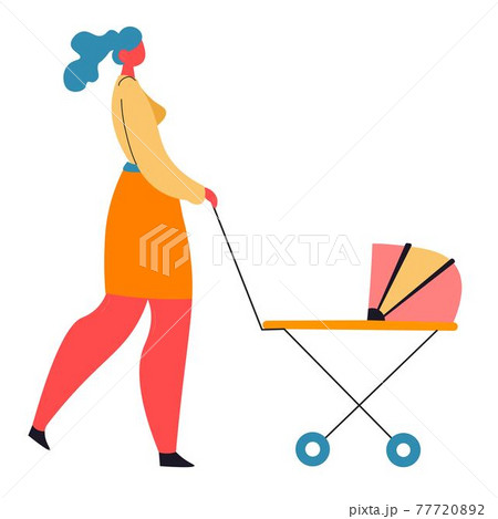 Woman Walking With Pram Mom With Kid In Buggyのイラスト素材 7772