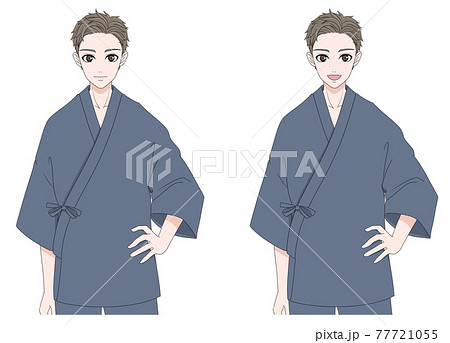 正面を向く甚兵衛の男性のイラスト素材