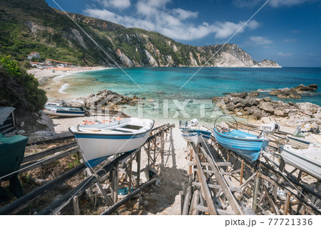 Fiishing boars at Petani Beach in Kefalonia, Ionian Islands, Greece 77721336