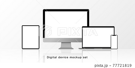 スマートフォンやPCなどのデジタル機器のモックアップセット 77721819