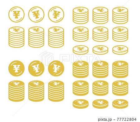 円マークの入ったコインのアイコンセット 金のイラスト素材