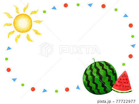 スイカと太陽の夏かわいいフレームのイラスト素材