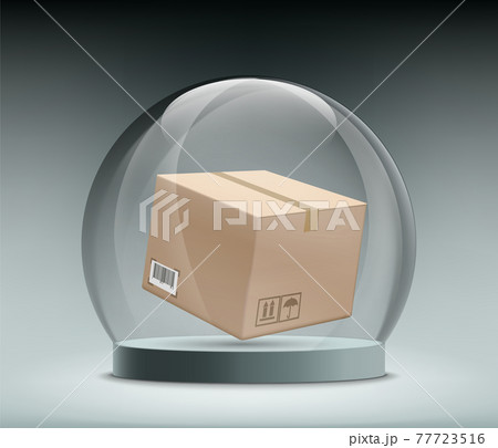 Cardboard box inside a glass dome. Cardboard box inside a glass dome. 77723516