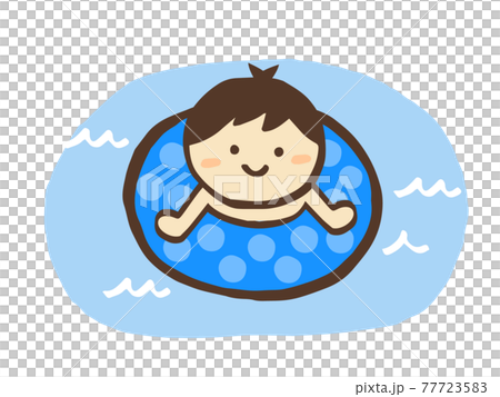 かわいい海水浴　男の子　夏／手書きイラスト素材 77723583