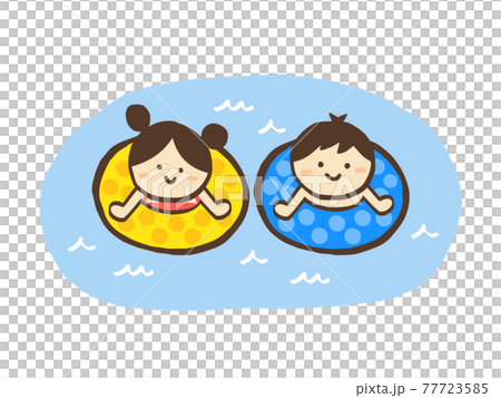かわいい海水浴　子ども　夏／手書きイラスト素材 77723585